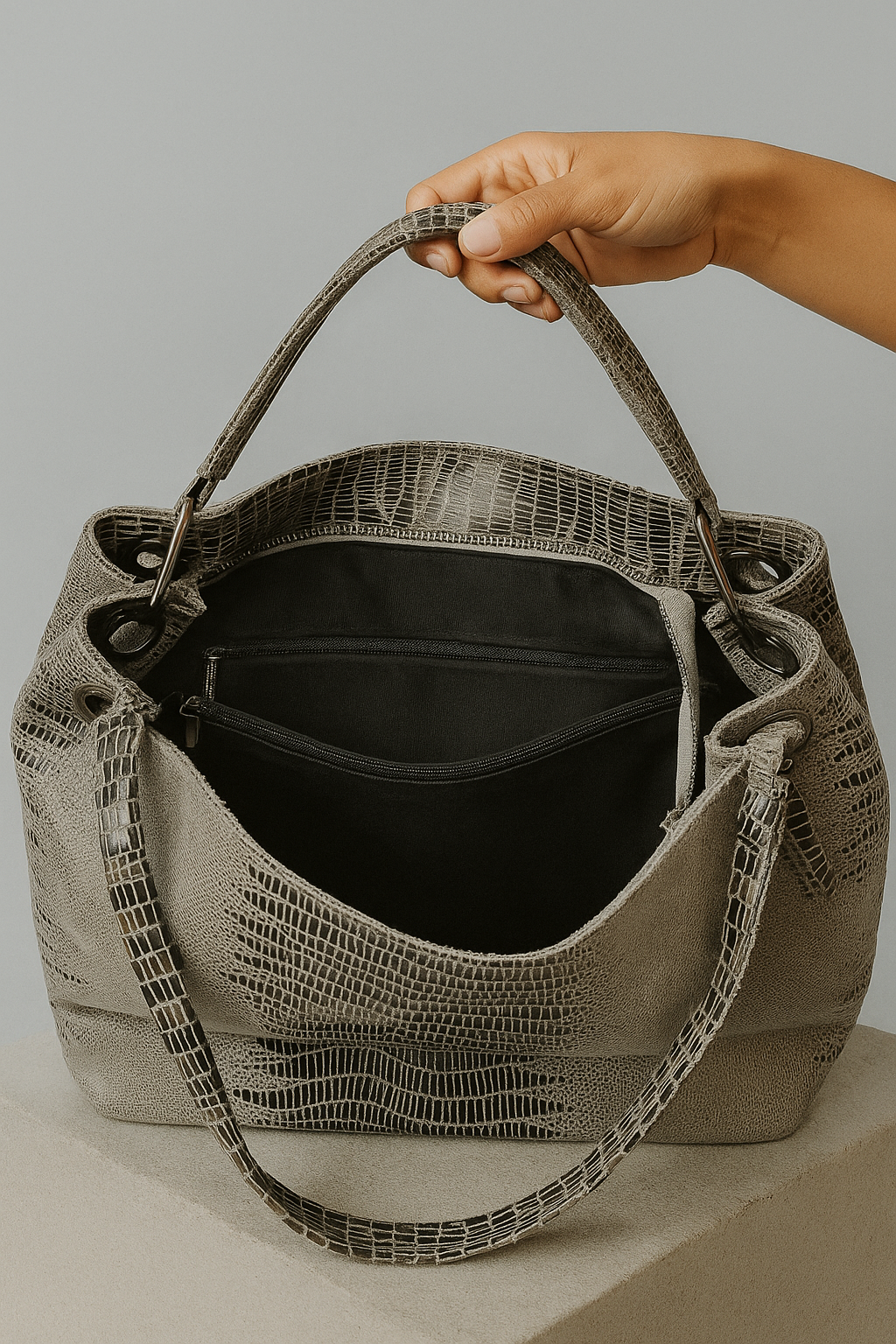 Taupe hobo-style bag
