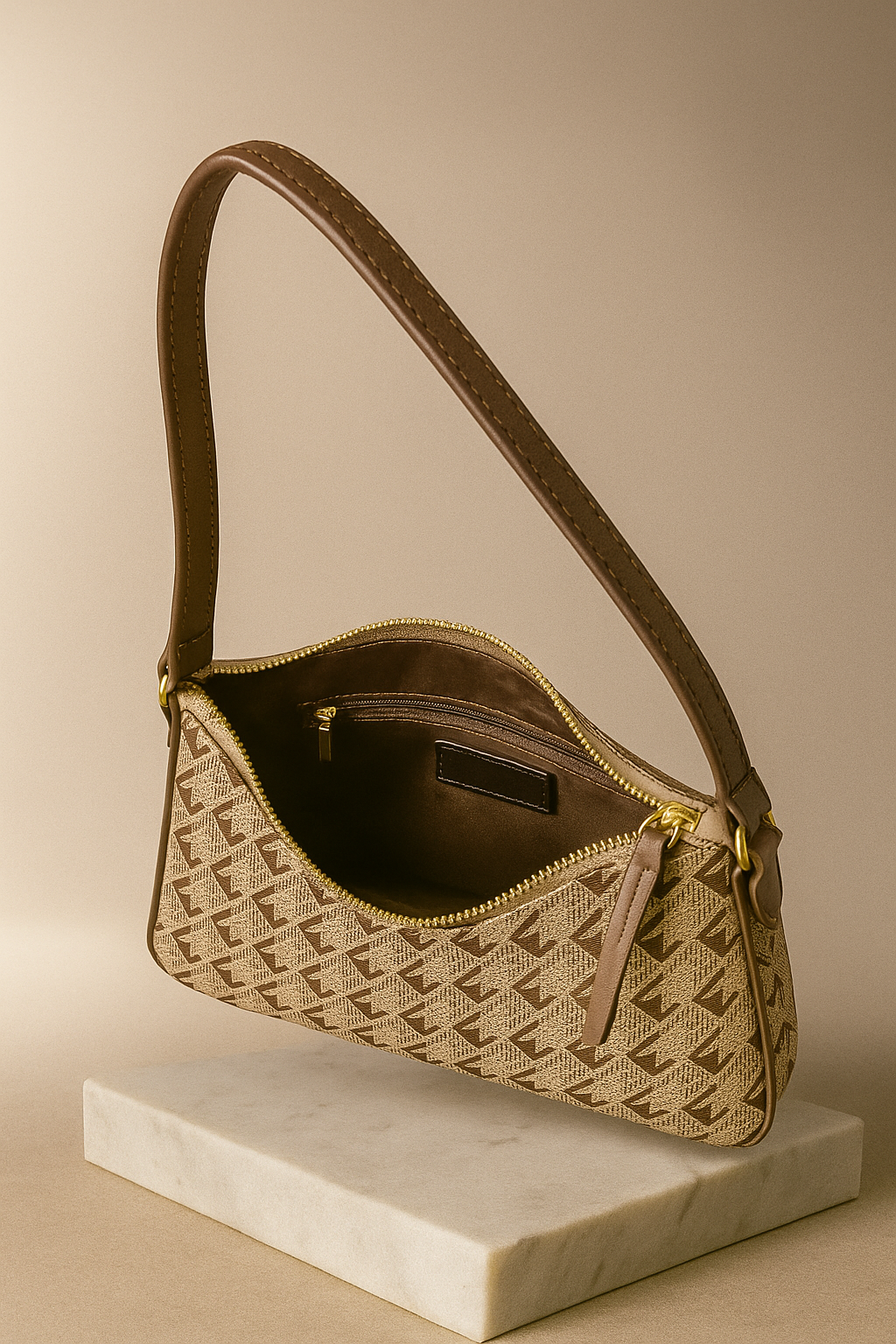 Beige handbag with a textured pattern on a beige background- valentino impex