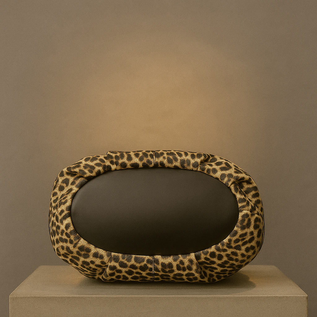 Leopard print pet bed on a neutral background- valentino impex