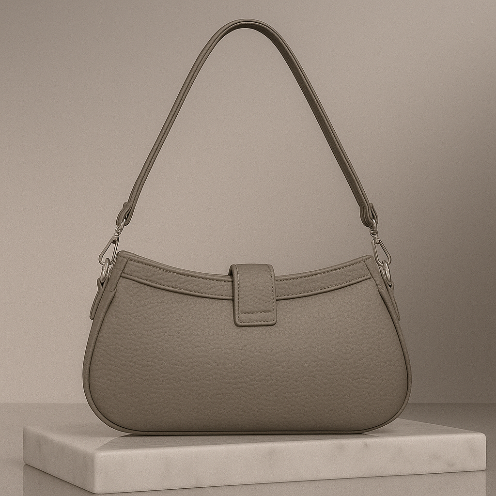 Gray handbag on a beige background