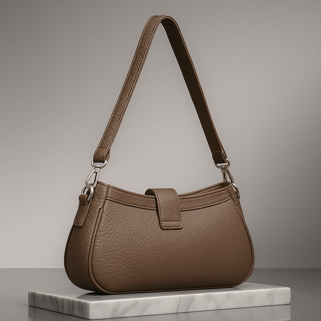 Brown handbag on a gray background