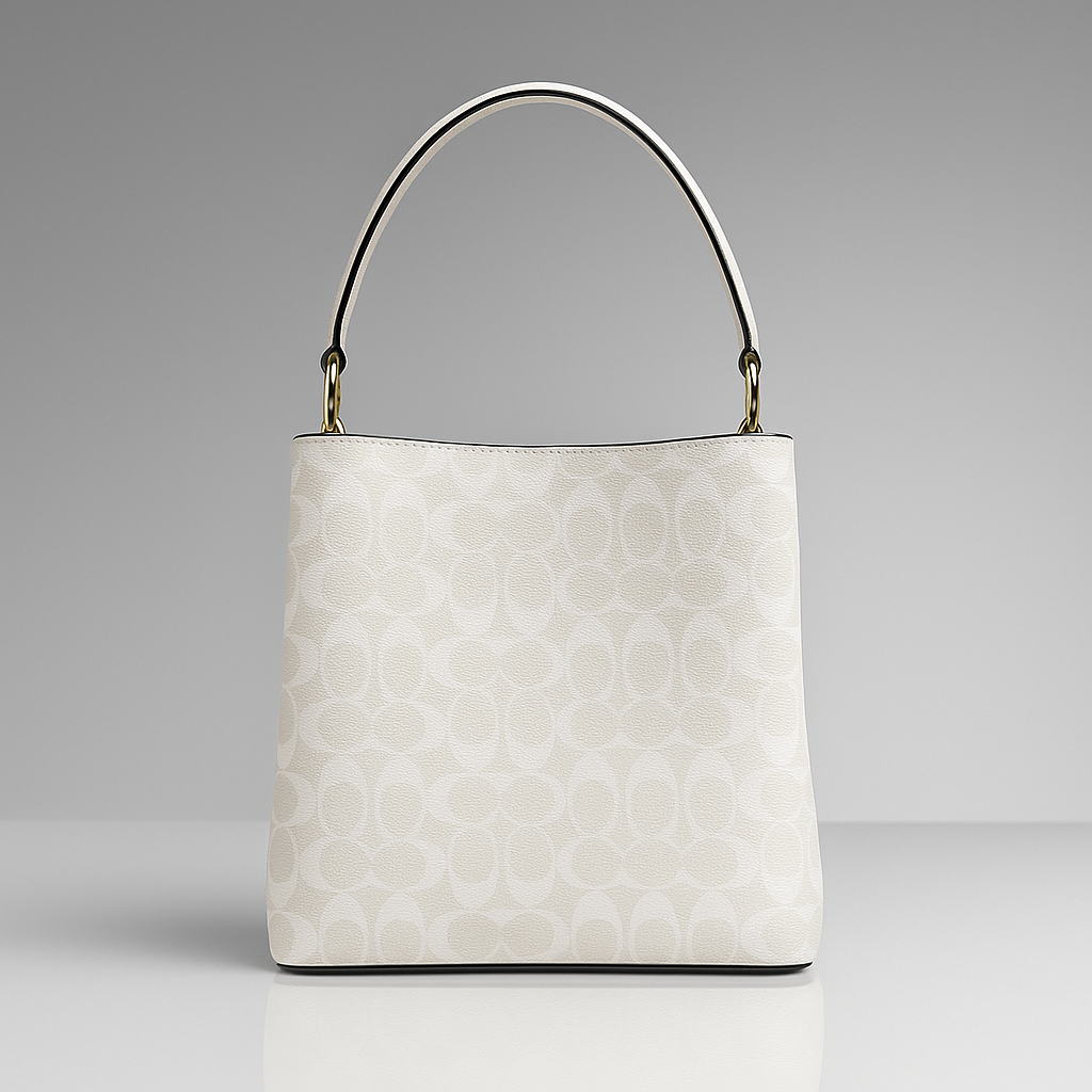 White handbag with a subtle pattern on a gray background- Valentino Impex