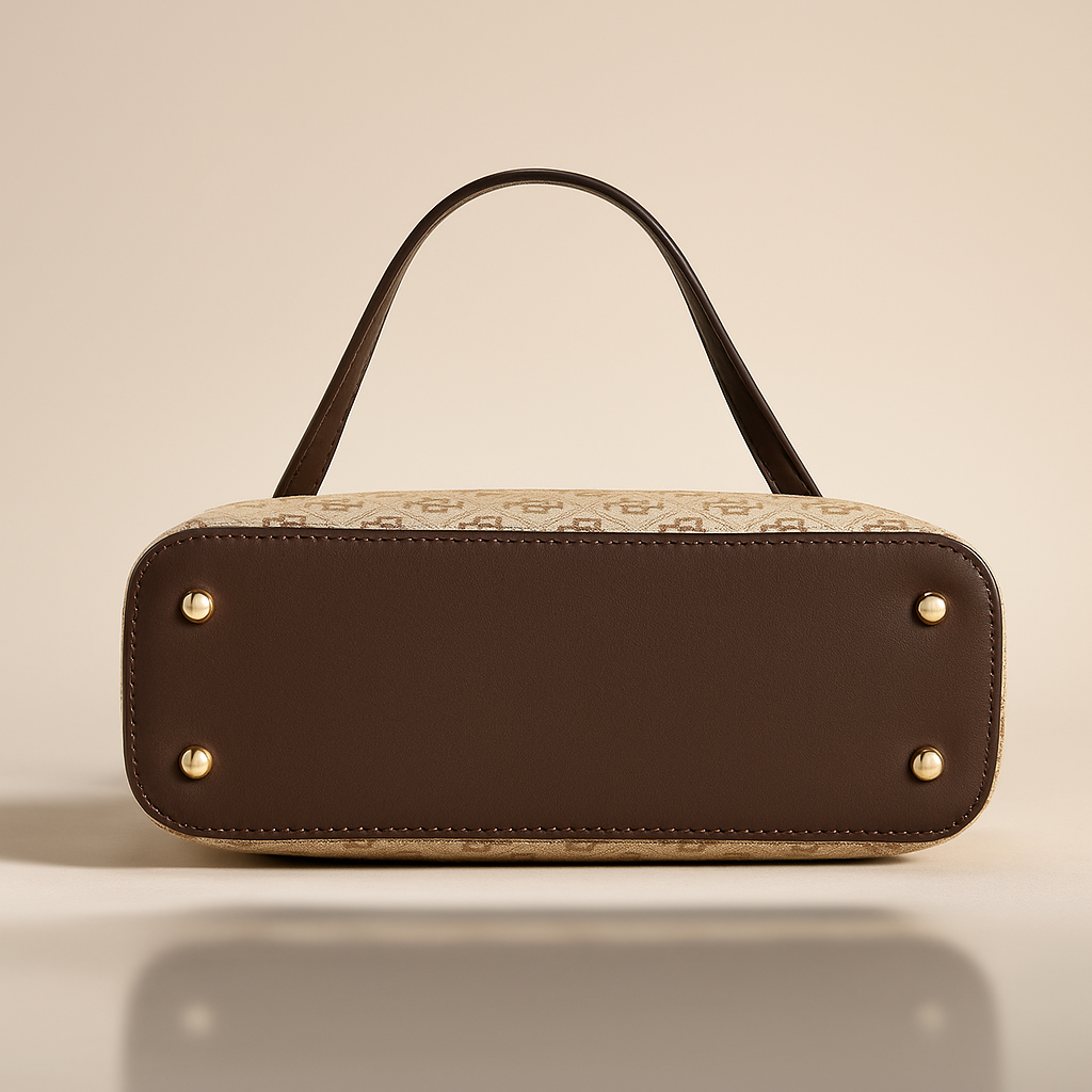 Brown handbag with gold studs on a beige background- Valentino Impex